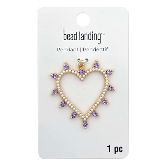 Gold, Rhinestone & Pearl Metal Heart Pendant by Bead Landing™